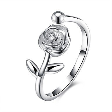 Women cubic zirconia open cuff ring, sterling silver flower lady, fashion adjustable silver gifts