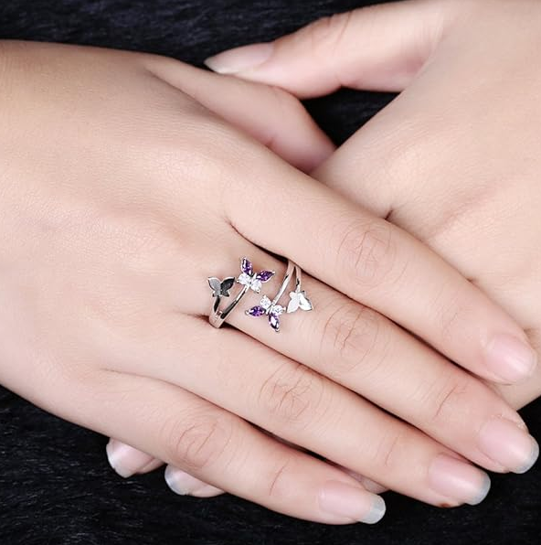 Women's Adjustable Size Purple Butterfly Ring